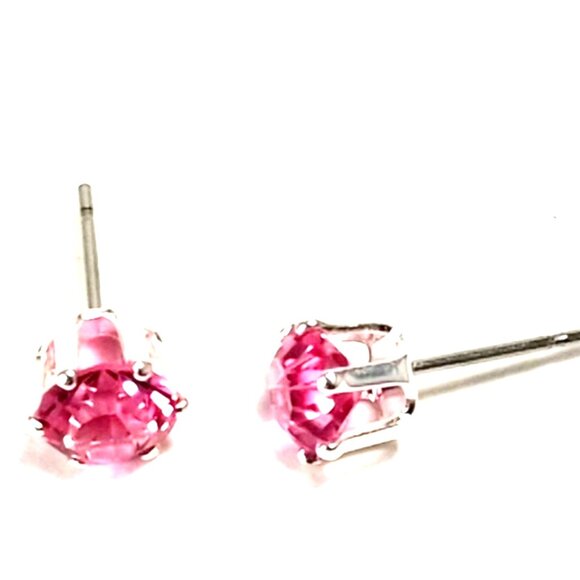 Sterling Silver Pink Stud Earrings – 2 CTW Swarovski Crystal Element - Jewelry - Picture 4 of 10